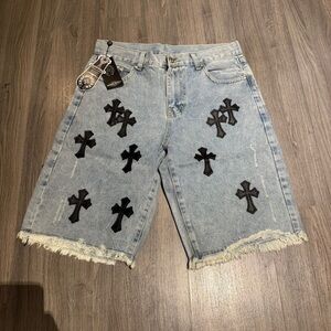Chrome Hearts Light Blue Denim with Black Crosses